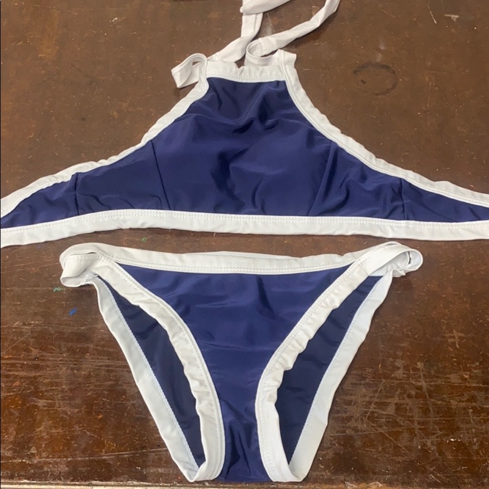 Navy and white swim set